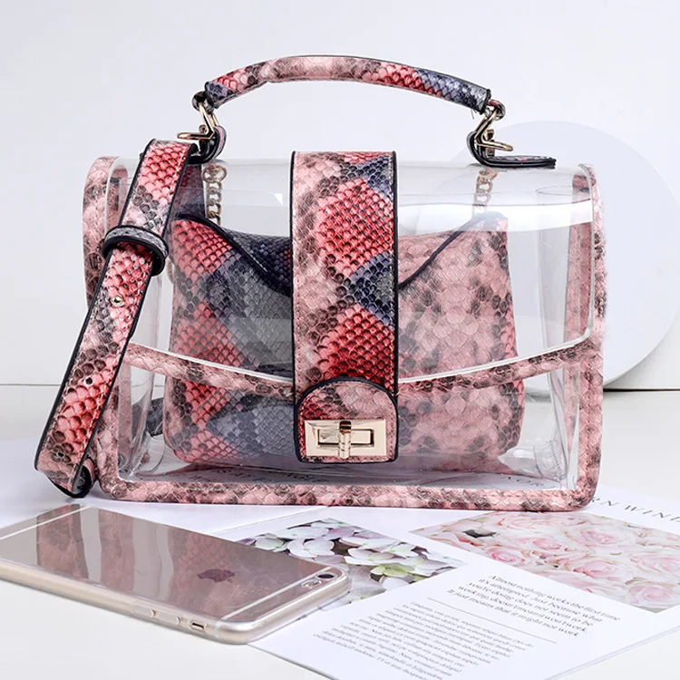 

New trendy crossbody sling bag for women fashion transparent snake skin purse wholesale clear bag purses and handbags for women, Black,red,blue,gray,khaki,yellow