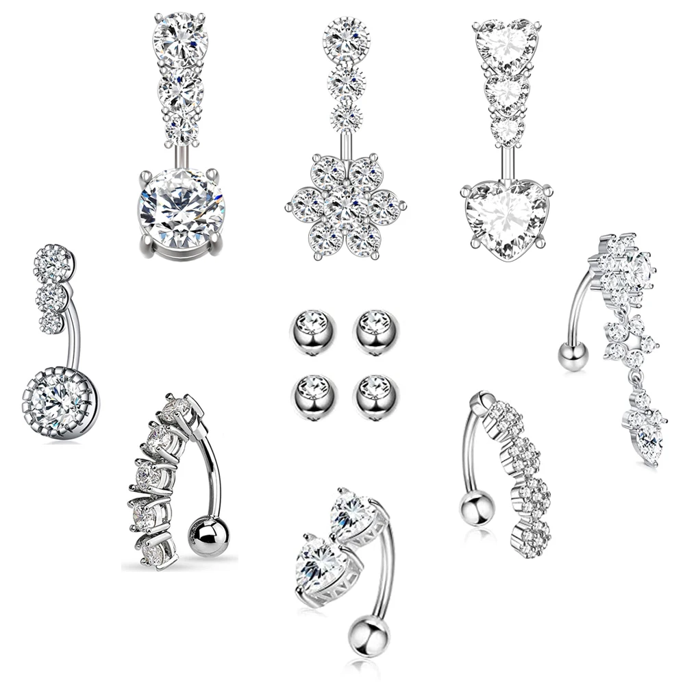 

Stainless Steel Sexy Butterfly Belly Chain Button Pierced Jewelry Navel Ring Zircon Dangle Girl, Silver