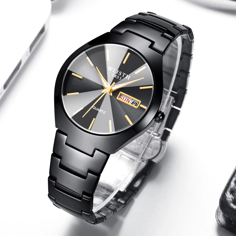 

WLISTH watch men's luminous watches tungsten steel color waterproof fashion casual trend couple wrist male calendar quartz watch, Multi colors