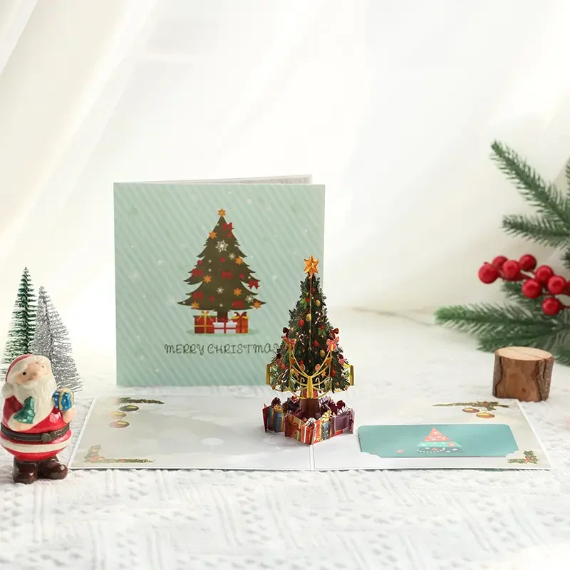 

Merry Christmas Cards Christmas Tree Winter Gift Pop-Up Cards Christmas Decoration Stickers Laser Cut New Year Greeting Cards