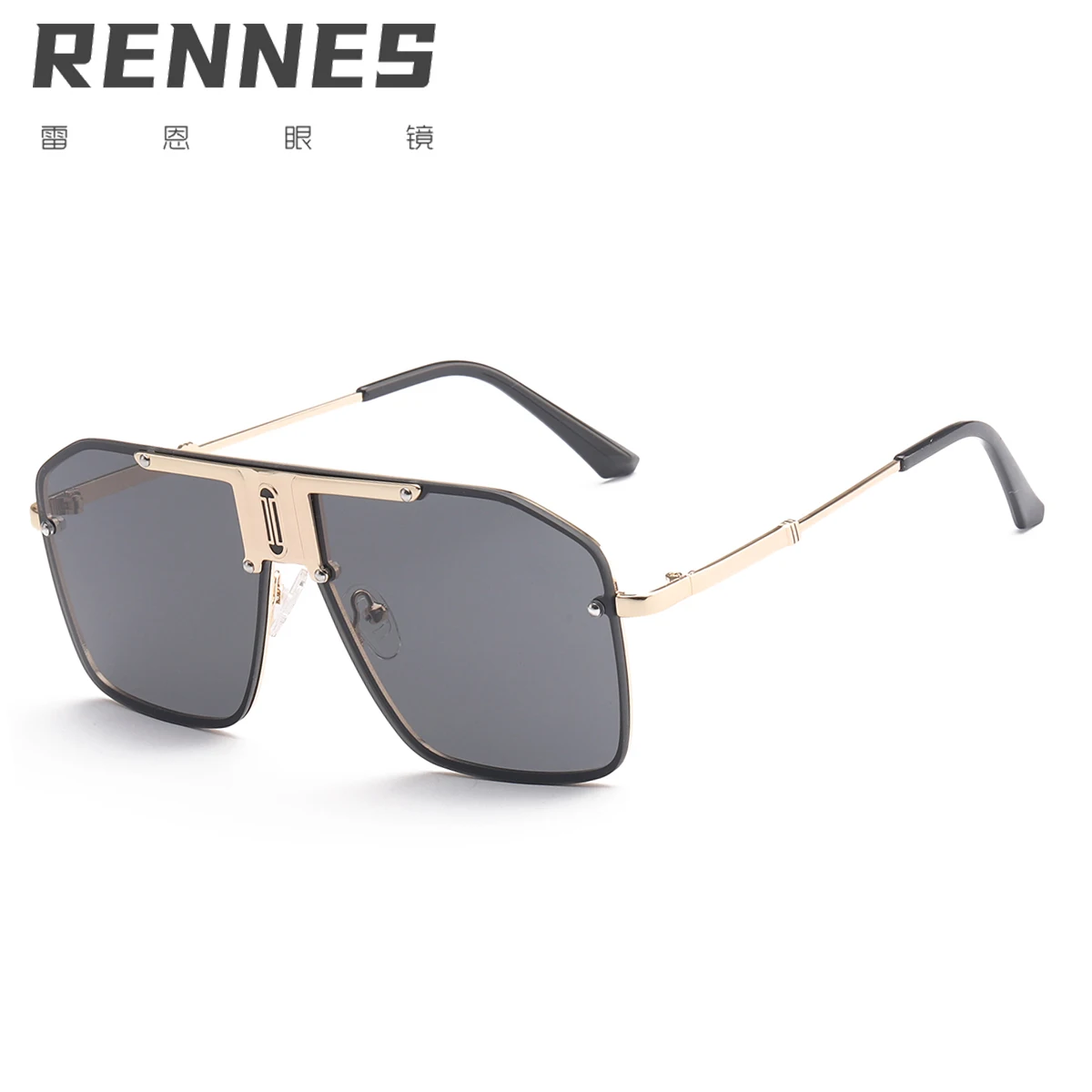 

RENNES 2021 New Fashion large frame sunglasses street shot personalized fashion metal sunglasses square frame sunglasses 2574
