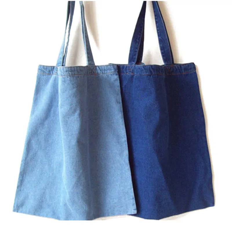

Women Shopping Bag Tote Pouch Simple Female Large Capacity Korea Pure Color Shoulder Denim Handbag, 2 colors