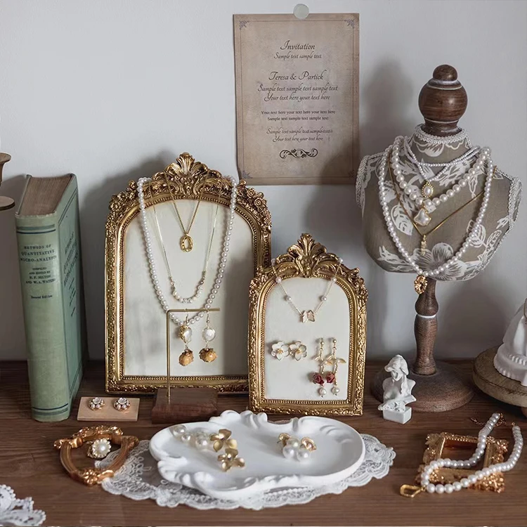 Gold Vintage Frame Jewelry Holder Necklace Earrings Display Holder Vintage Jewelry Frame Velvet Pad Jewelry Display Organizer