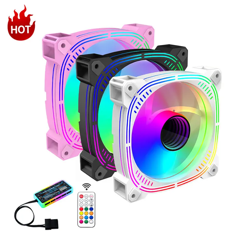 

2024 New Style RGB Fan 12CM Colorful Computer Fan Pc Case 120mm Fan LED Remote Control Gaming 6pin Case CPU Cooler Factory Price