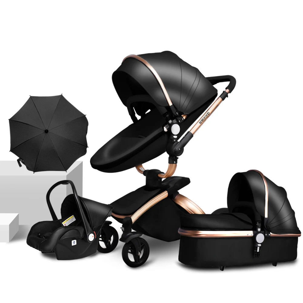 

Babyfond 3 in 1 EU narrates baby carriage baby carriage Luxury two-way leather shock absorption brand baby 2 in 1 brown gold pra, White/black/brown/blue