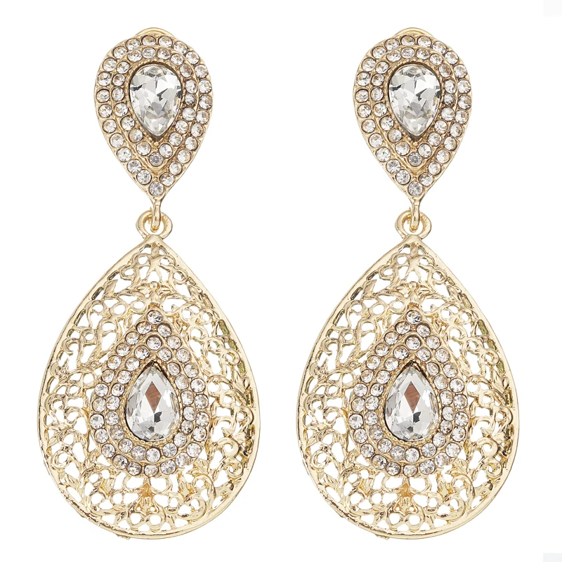 

Morocco Caften wedding dress gold earrings red emerald rose gold fashion water drop shape jewelry crystal high quality earrings, Gold and silver