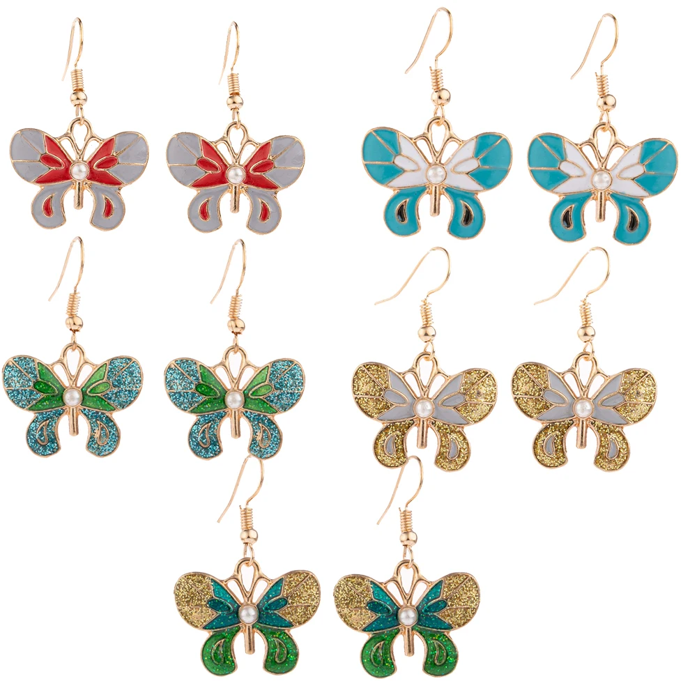 

3D Fashion Alloy Multicolor Pearl Butterfly Earrings Glamour Earrings Women's Cute Girl Gift Do-it-yourself Jewelry Earrings, Picture shows