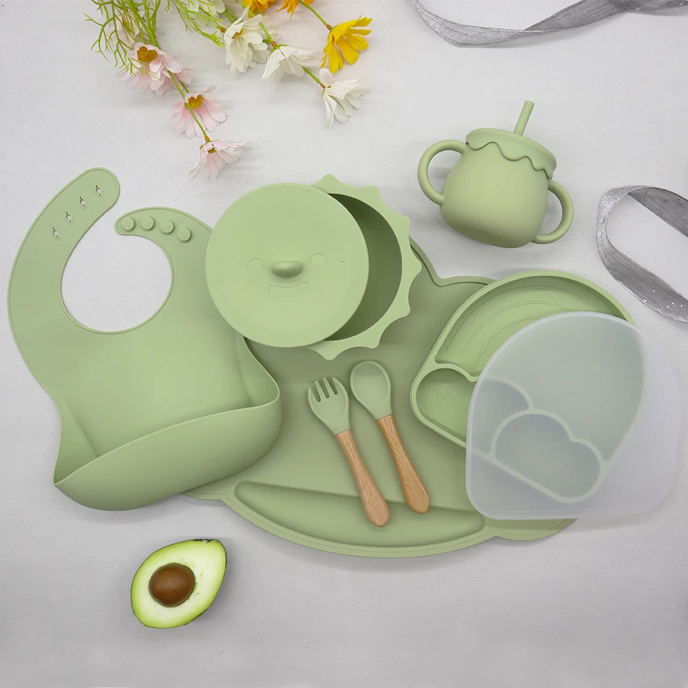 

Custom Logo New Design Wholesale Feeding Set Silicon Baby Bib Spoon Bowl Suction Plate For Toddlers BPA Free, Multi-colors