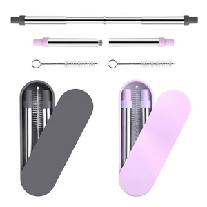 Image of 2019 Amazon Hot sale Metal Stainless steel portable Collapsible reusable drinking Straw foldable Straws with case