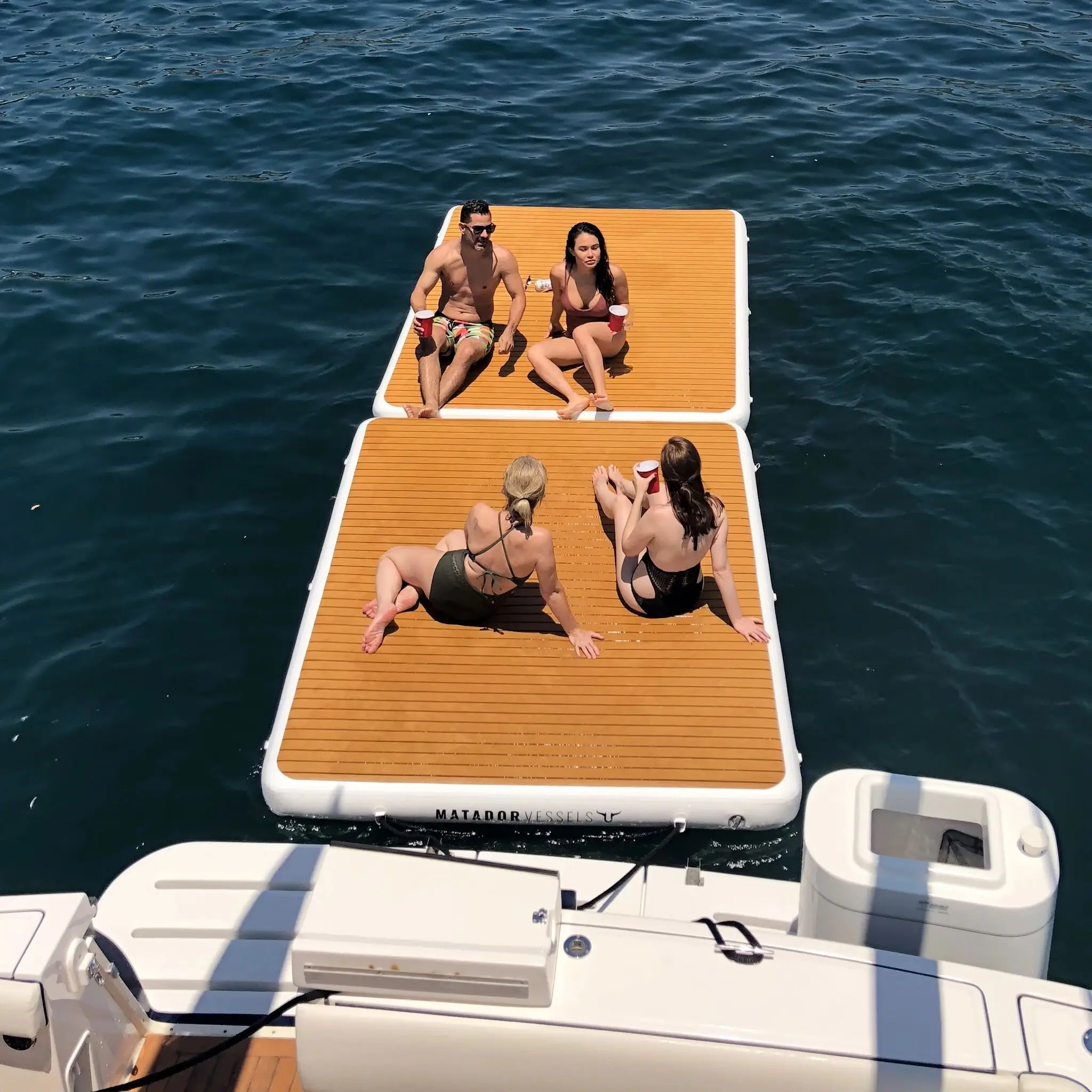 

Drop Stitch Sunbathing teak foam deck pad floating swim air raft yacht jet ski dock Inflatable Platform