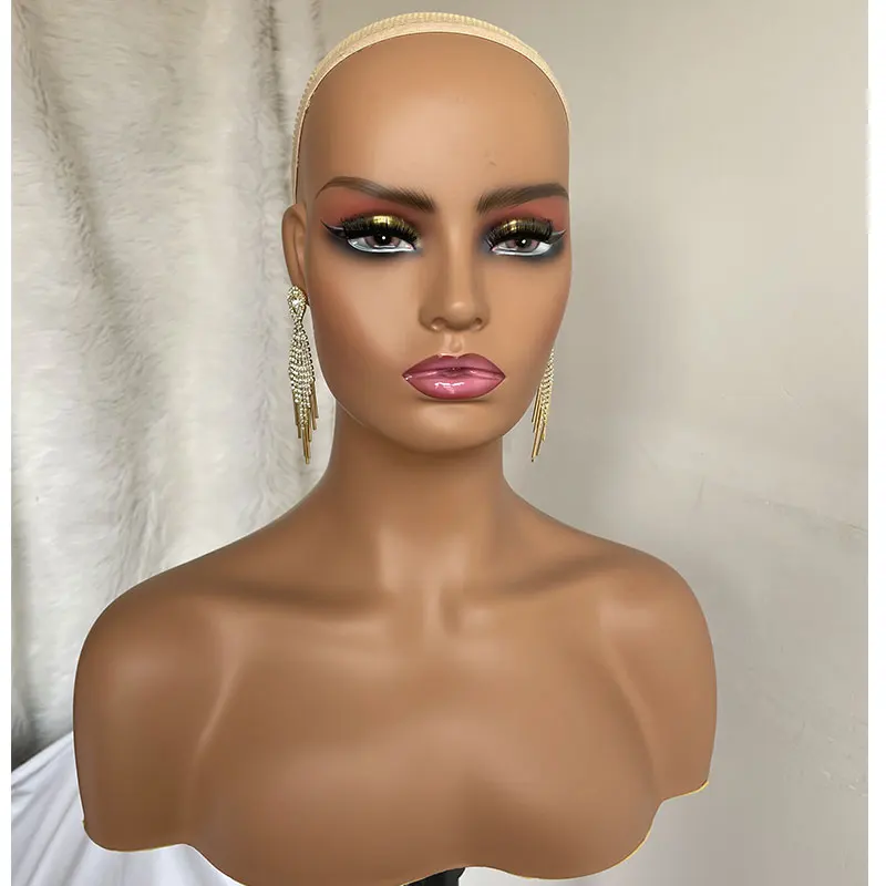 

Vennsian Realistic Female PVC Mannequin Head With Make Up Face and Shoulders Display Manikin Head