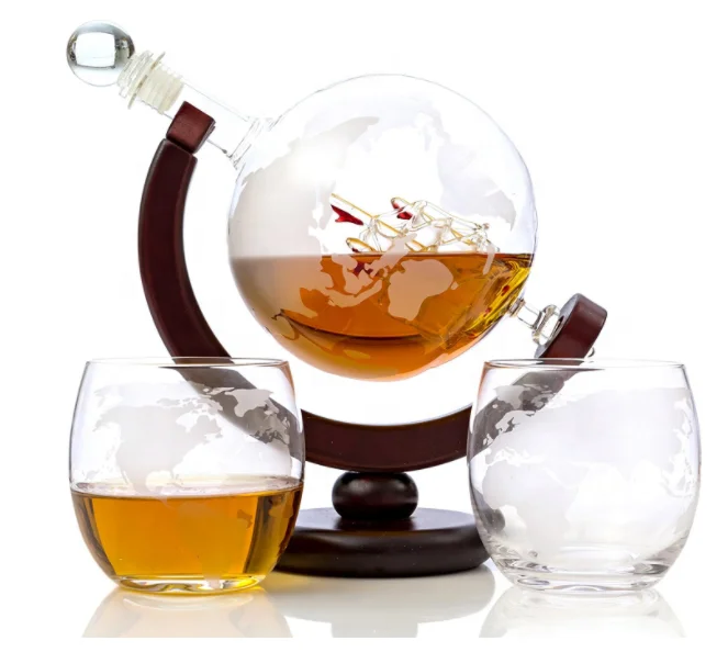 

AIHPO9 Custom Bar Accessories Crystal Gift Liquor Tumbler 850ml Glass Bottle Globe Whiskey Decanter Set With 2 Cups Glasses