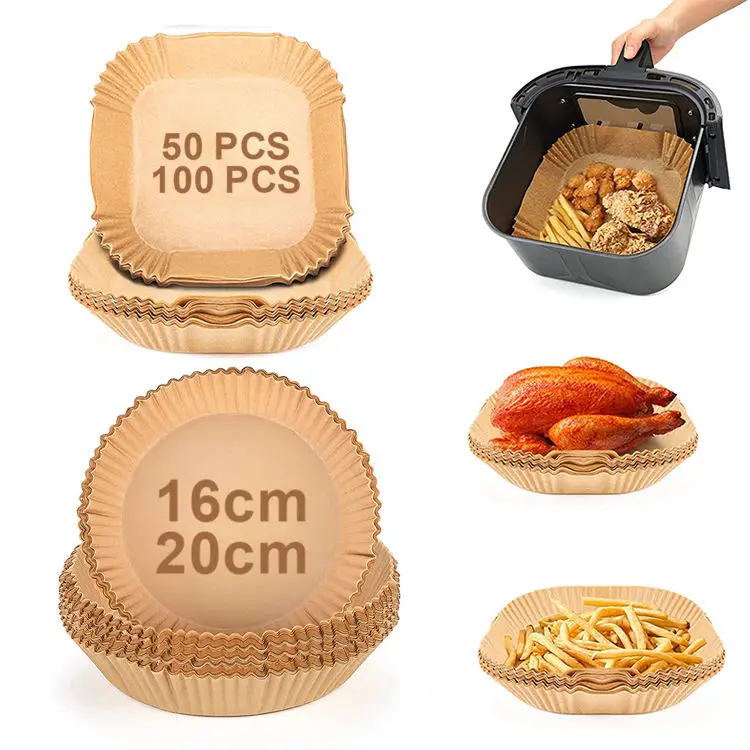 

Amazing Hot Selling Oven Paper BBQ disposable 50pcs/box air fryer liners paper 16cm air fryer paper