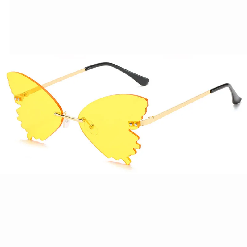 

2022 Yellow fashion rimless metal butterfly sunglasses trendy women designer oversized shades sunglasses