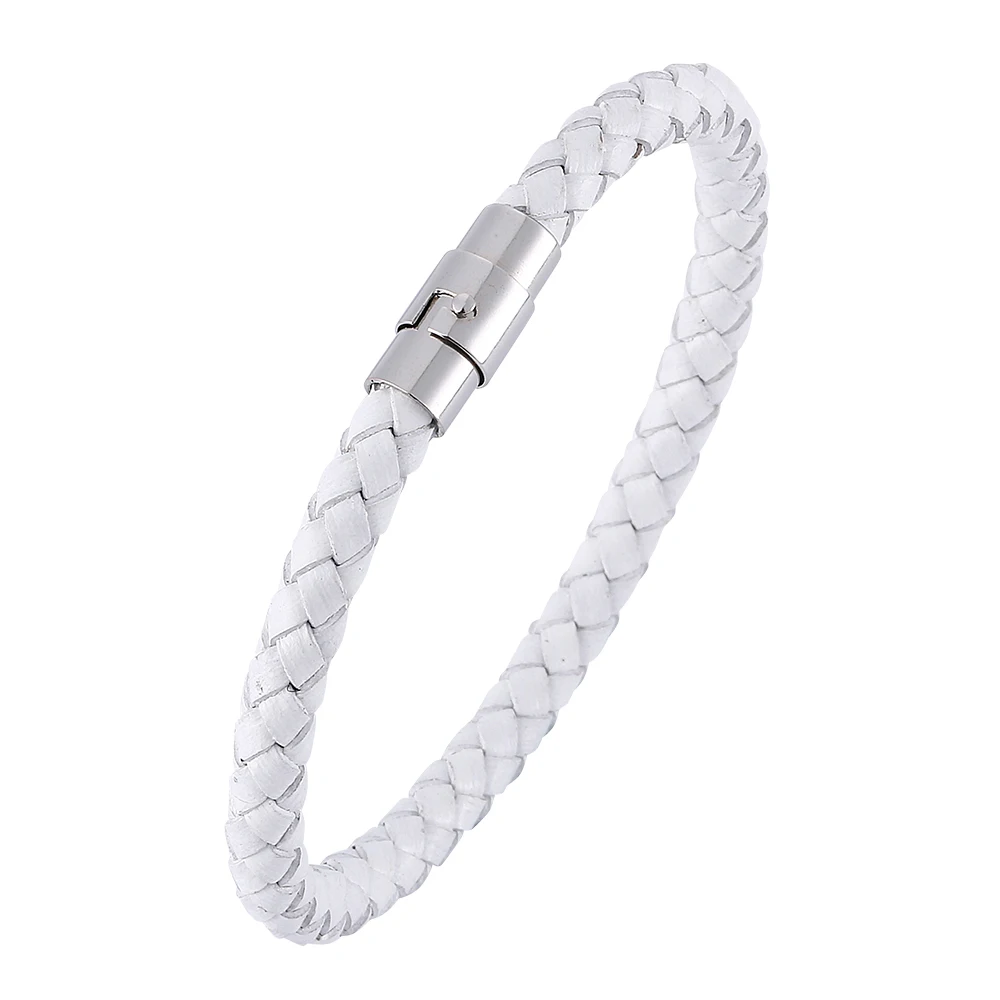 

SP0029B Wholesale Women's 6mm Thick Mens Braided Genuine Leather Bangle Bracelet for Men