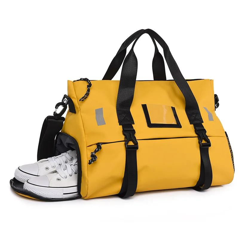 

Customized Logo Large Capacity Gym Waterproof Sports Foldable Travel Bags With Shoe Pocket Custom Duffle Weekender Bag Woman, Yellow