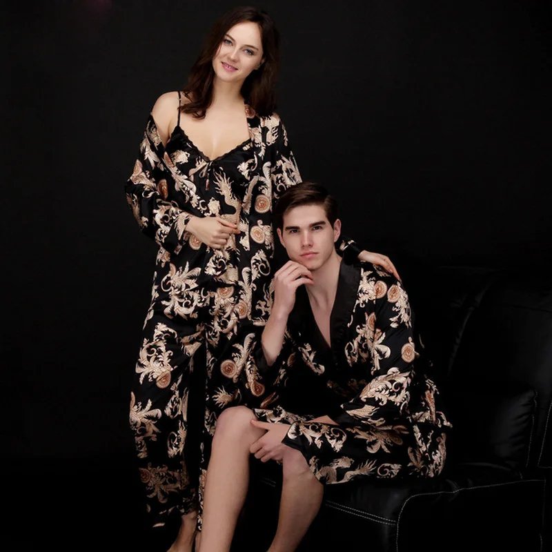 

Newly Married Robes Silk Men Sleepwear Matching Women Sleepwear Couple Sleepwear Couple Pajamas Set, Customized color