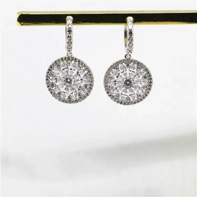 

New Style Cubic Zirconia Sun Flower Pendant Earrings Exquisite Elegant Women Earrings