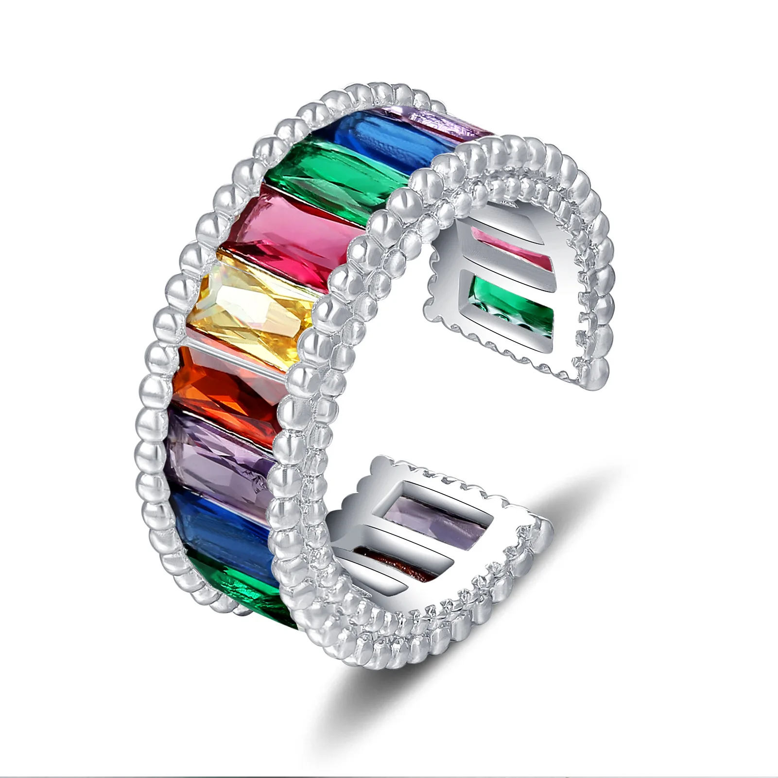 

Amazon's new creative fashion real gold ring opening adjustable rainbow zircon ring, Multi