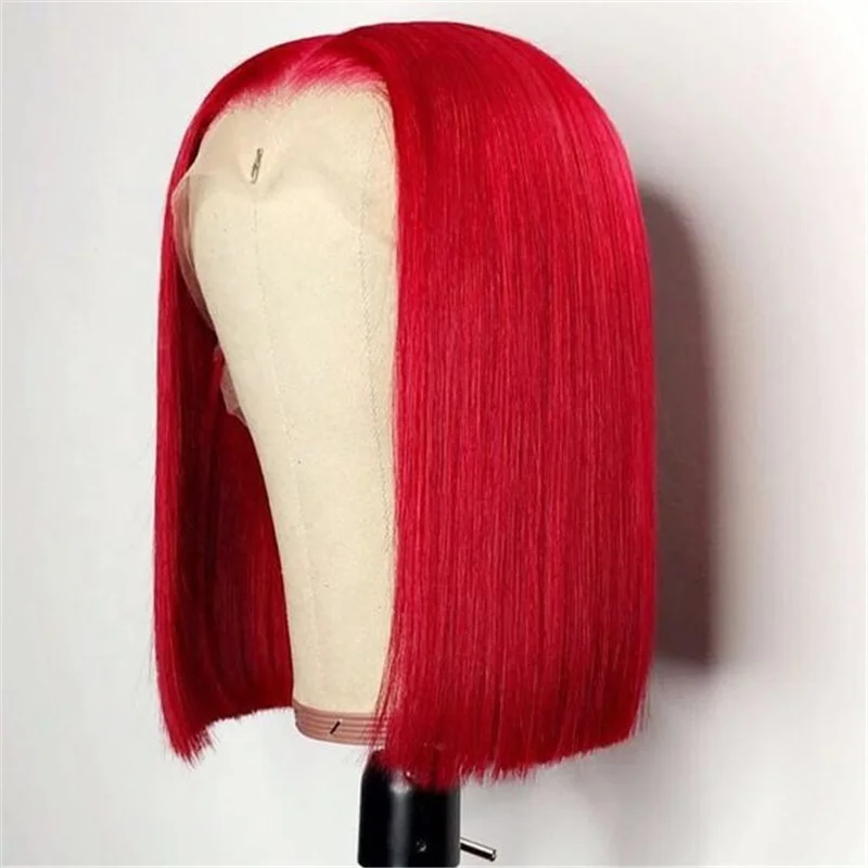 

Short Bob Red Color Virgin Hair Silky Straight Human Hair 13*4 Lace Front Wig