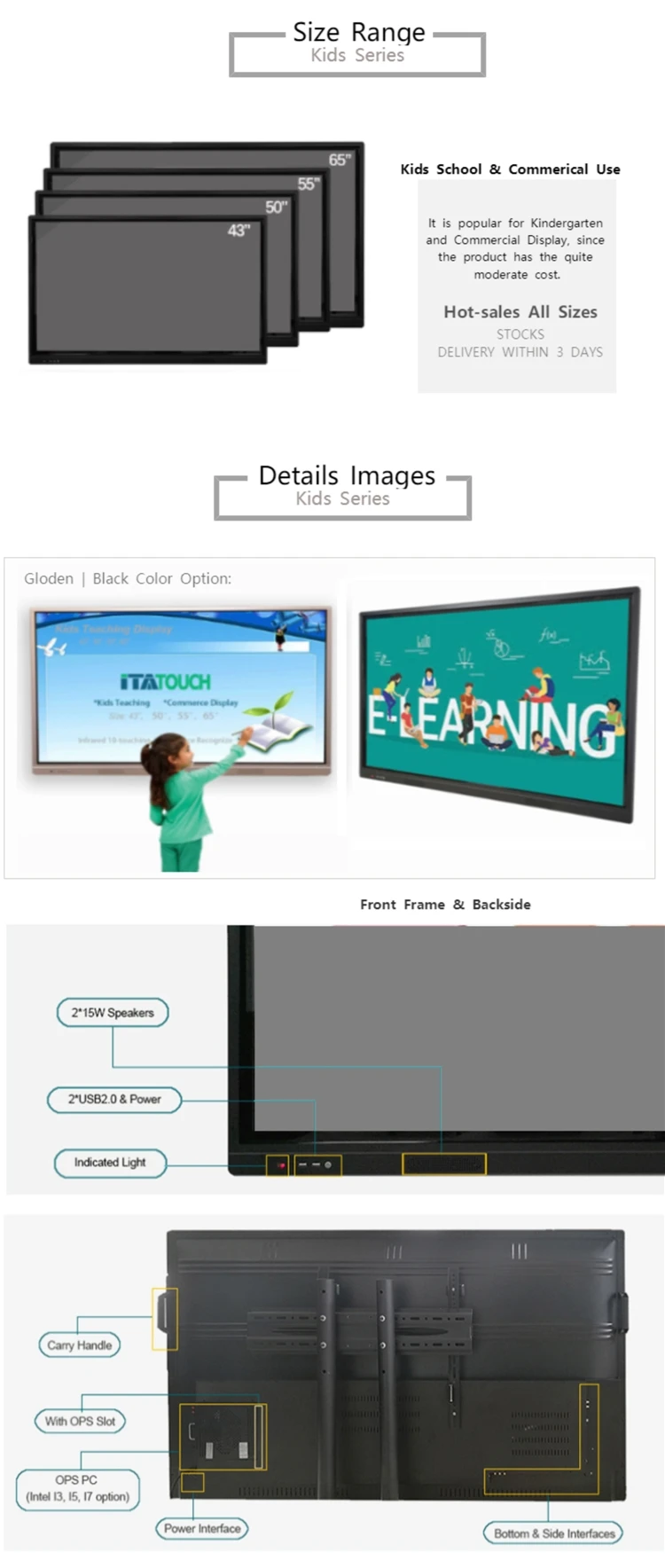 2021 Top Wholesale Price Flat Smart Screen Touch Board TV School USB Infrared Interactive Display for Business Ce