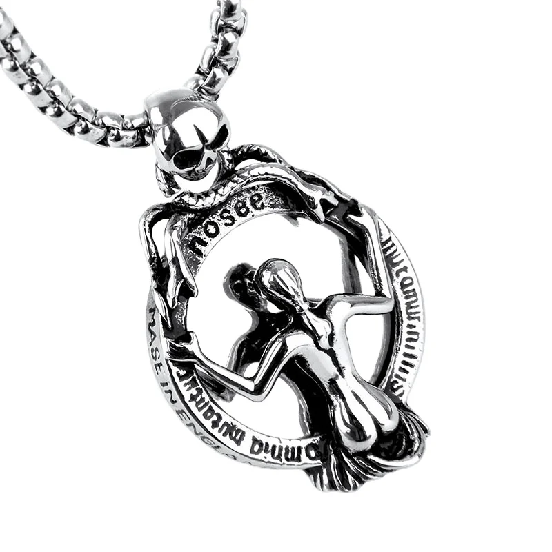 

High Quality Fashion Vintage Europe And America Style 316L Stainless Steel Demon Detector Pendant Necklaces, Silver