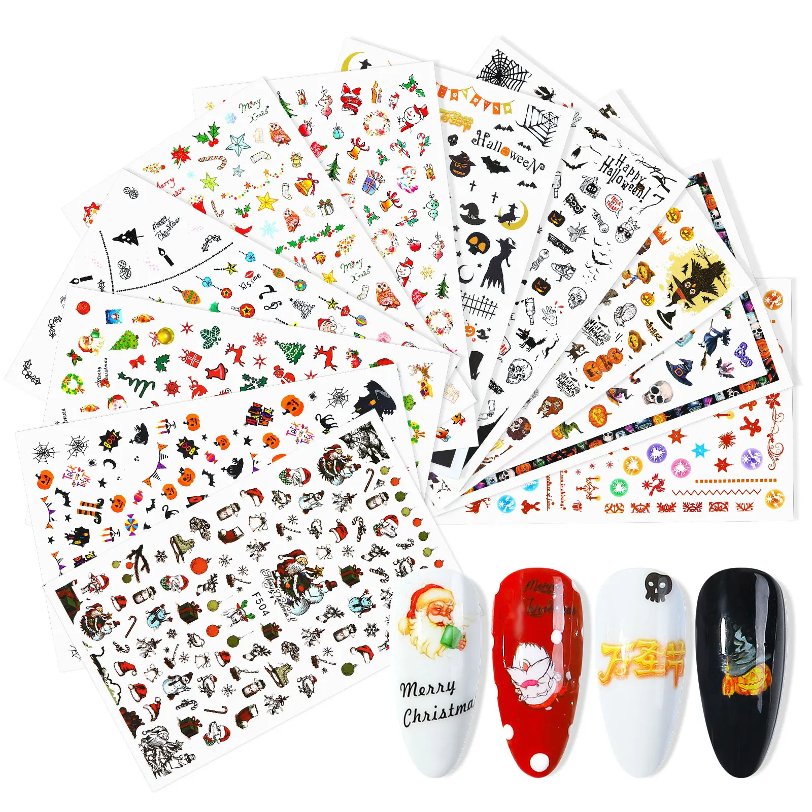 

Misscheering 2021 New Halloween Nail Sticker Christmas Santa Nail Art 3D Sticker, Mixed