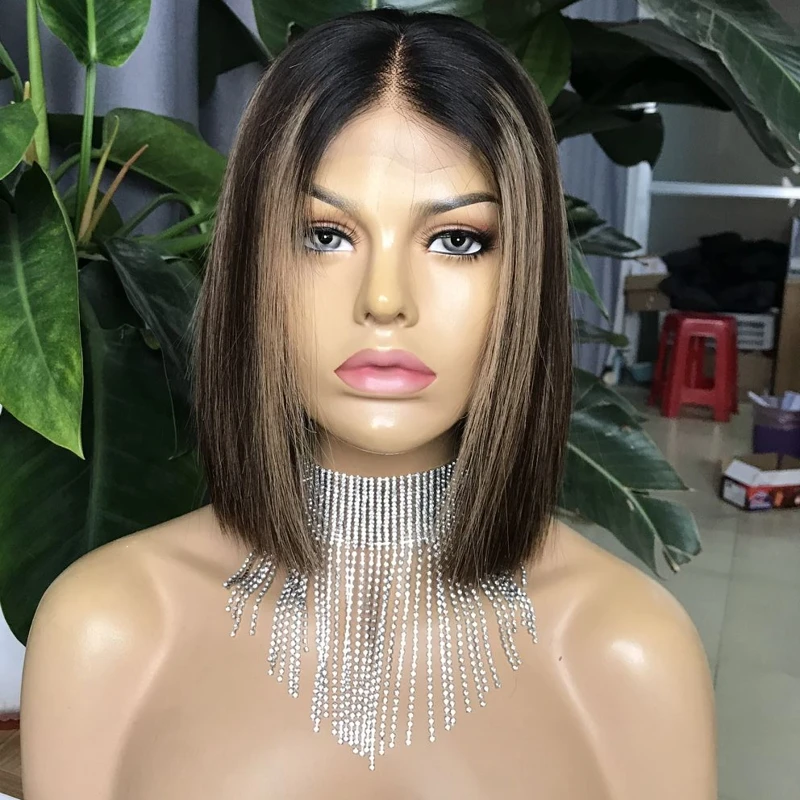 

Joywigs Human hair Closure Wigs Blunt Cut Bob Style Virgin Hair 1.5*4in Closure Wigs 8in 180% G03 color