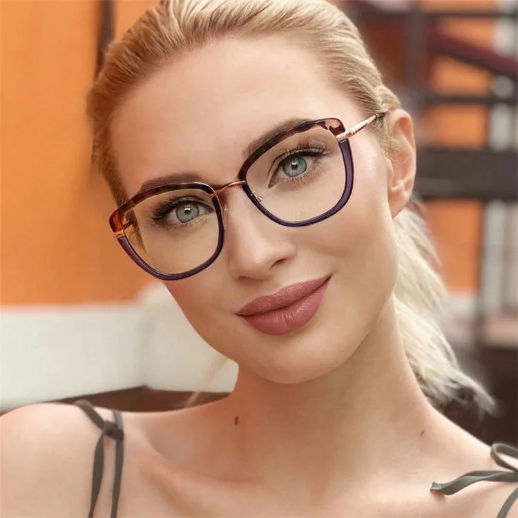 

QSKY Eyewear New Arrival Fashion Glasses Frame Optical Blue Light Blocking Double Colors Cat Eyeglasses Frame