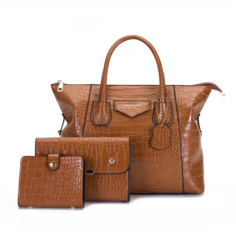 

Factory wholesale handbags set 3 in 1 PU leather tote bags luxury shoulder bags handbags for women, 33*10*24cm(handbag)