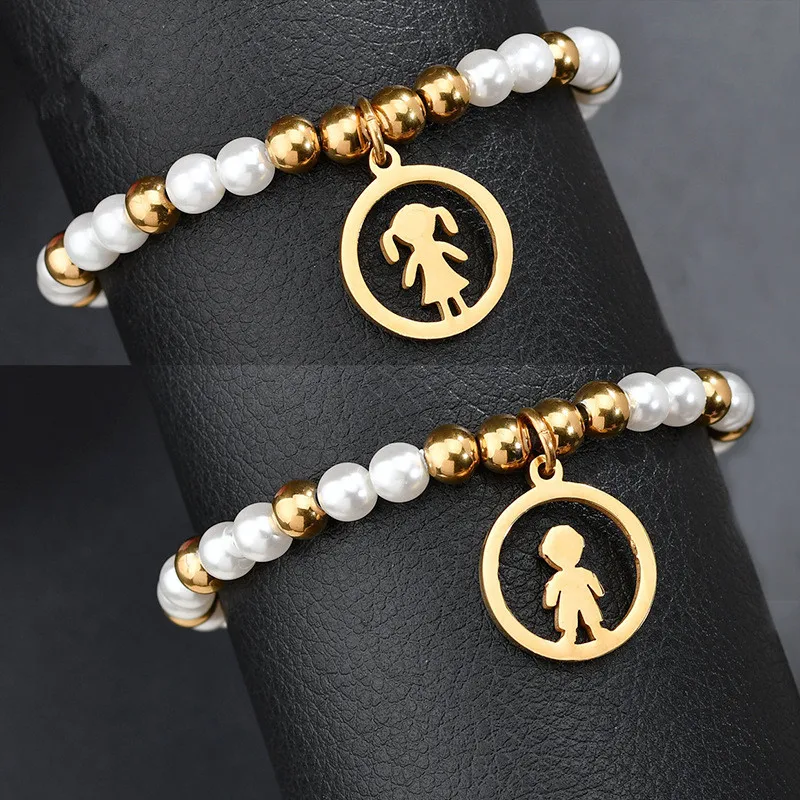 

New Arrival 33 Pieces 6MM Stainless Steel Ball Beaded Elasticity Lovers Couples Hollow Boys Girls Pendant Pearl Bracelet, Gold,silver