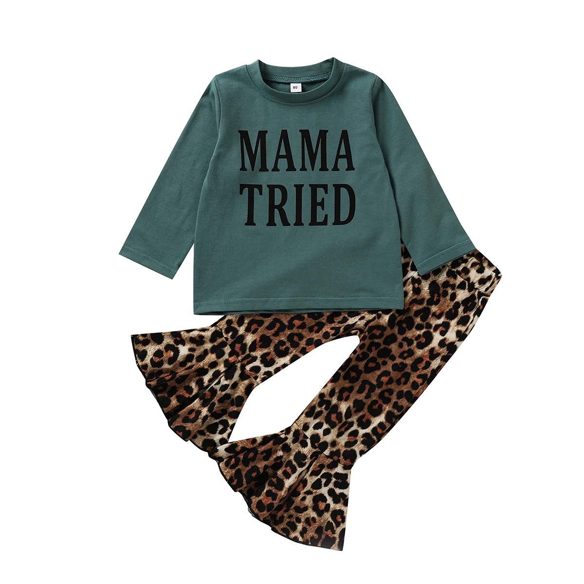 

Children 2021 suit Autumn winter monogrammed long sleeved leopard print horn trousers two pieces set cool clothes for girls, As pic shows, we can according to your request also