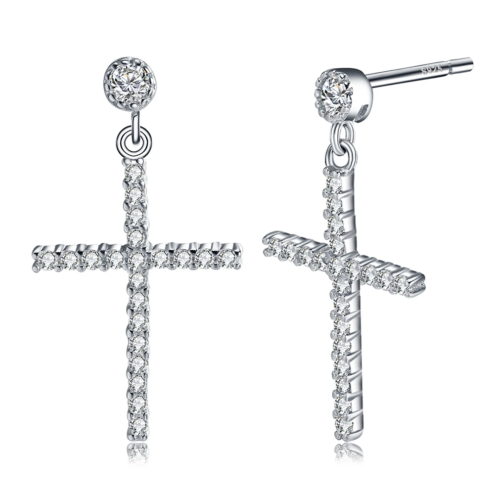 

RINNTIN SE37 Fashion Jewelry 925 Sterling Silver CZ Cross Earrings for Women Men