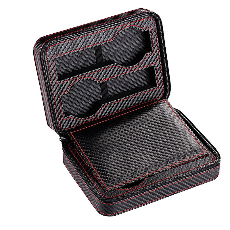 

Exquisite Workmanship 4 Slot Carbon Fiber Zipper Watch Case To Carry The Watch, Black color
