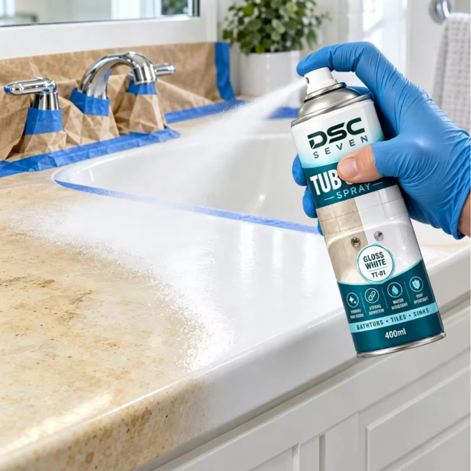 Acrylic Chip Resistant Tub and Tile Spray Paint Gloss White Strong Adhesion Water Resistant Aerosol Bathtub Tile Sink 400ml