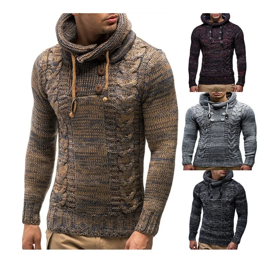

Wholesale Men's Sweaters Plus Size Turtleneck Hooded Knit Pullover Sweater, Different colors and support to customized