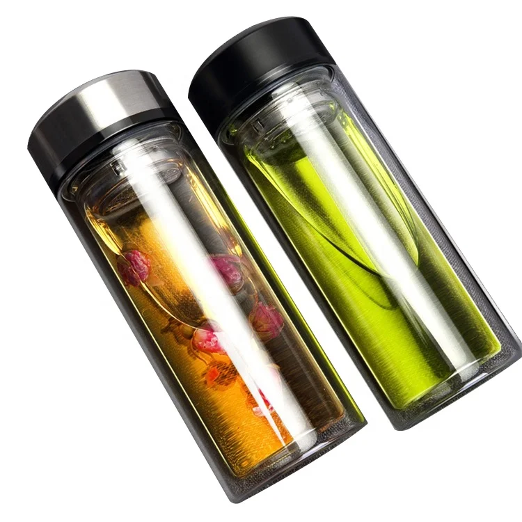 

Glass Water Bottle Custom Logo with Stainless Steel Lid, Transparent