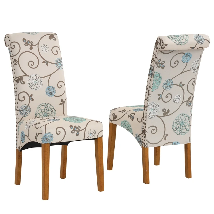 

US Warehouse 2 PCS Solid Wood Foot Linen Upholstered Dining Chair, Grey