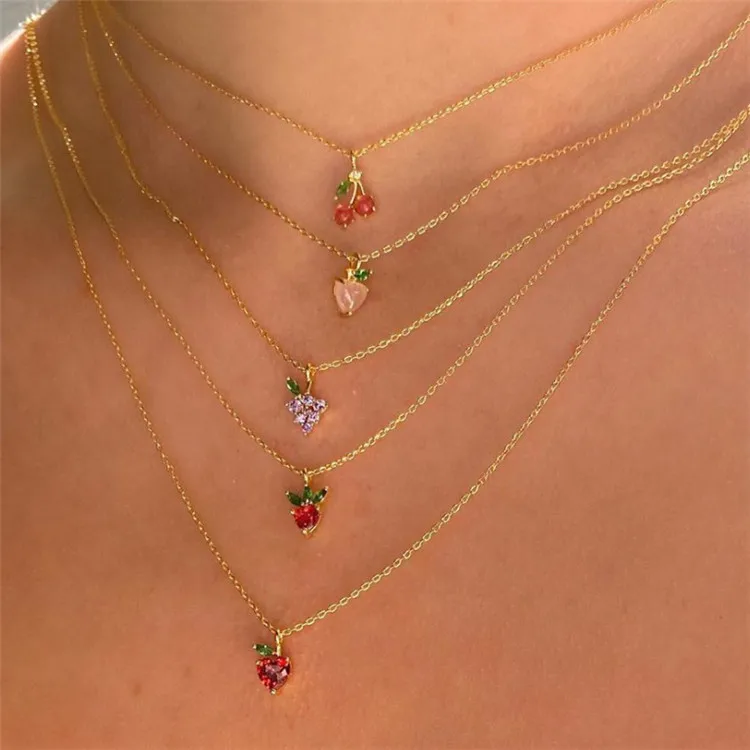 

SP 2020 New Design Popular Fashion 18k Real Gold Plated Necklace Cherry/Banana Fruit Pendant Necklace