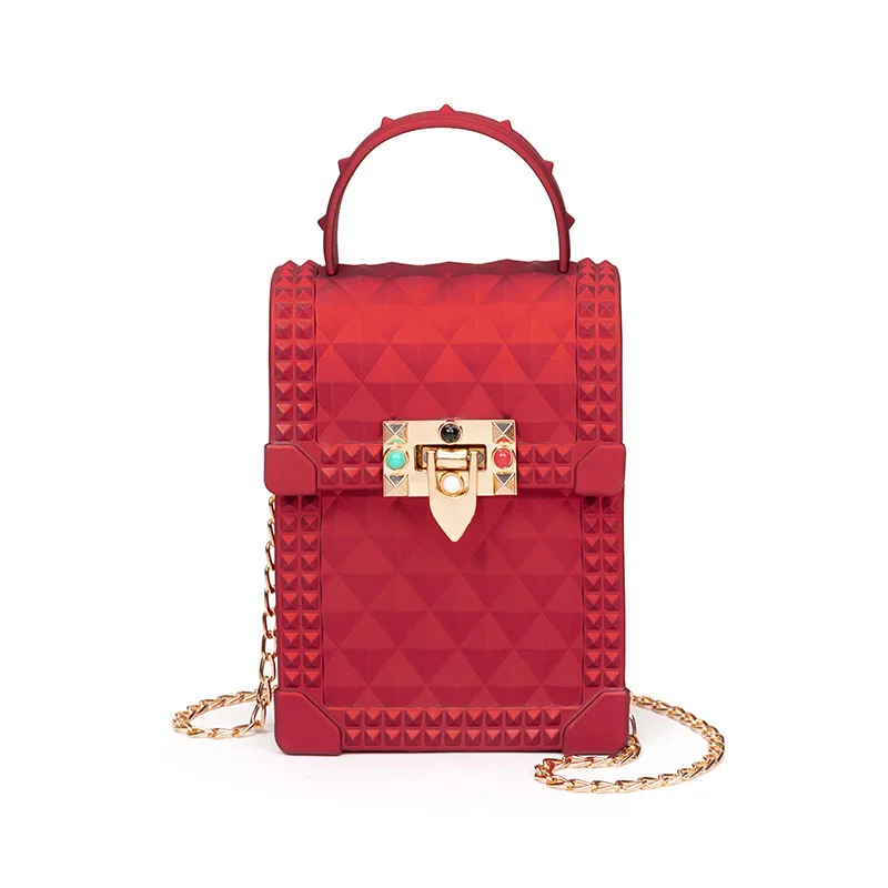 

New Rivet square Mini Jelly Purse for women Fashion Pvc Beach Handbags summer color crossbody bag shoulder bag