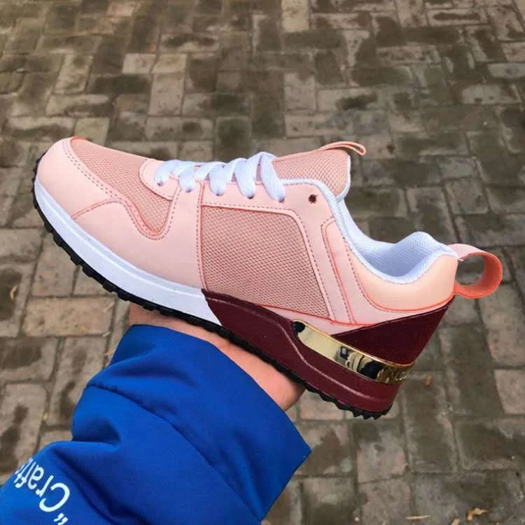 

INS Super Hot Women Sport Running Shoes Color Match Thick Sole Low Cut Walking Casual Shoes for Ladies Fashion Lace Up Sneakers