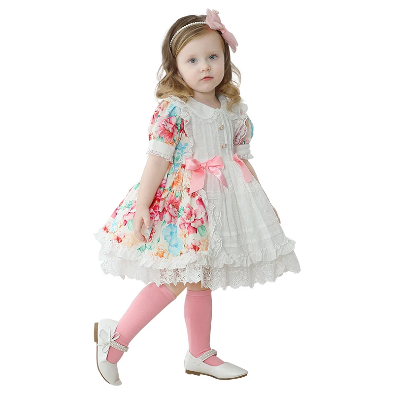 

Gorgeous short sleeve floral vintage dress summer party spanish baby girls dress