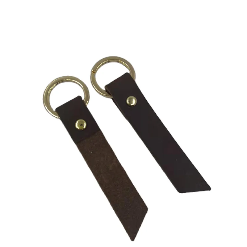 

crazy horse leather men's keyring with brass /gold rivet, Black,brown