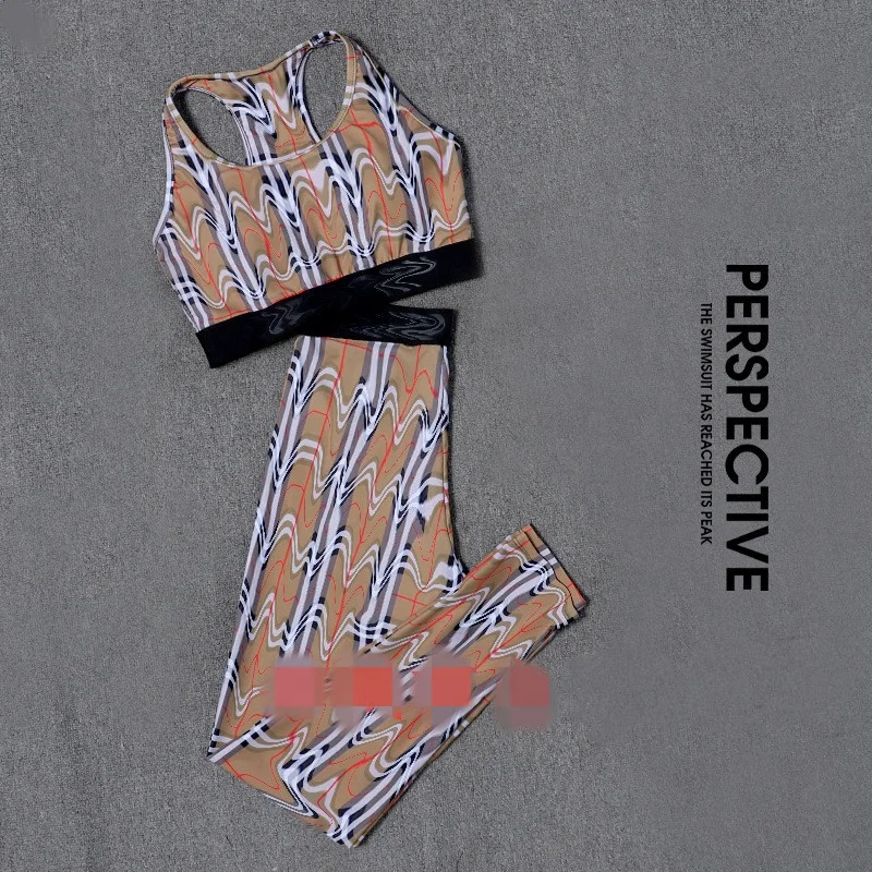 

Grid Pattern Spilt Swimsuit Vest Pants Sports Suit Swimwear Letter Pattern Split Two-piece Swimsuit, Shown