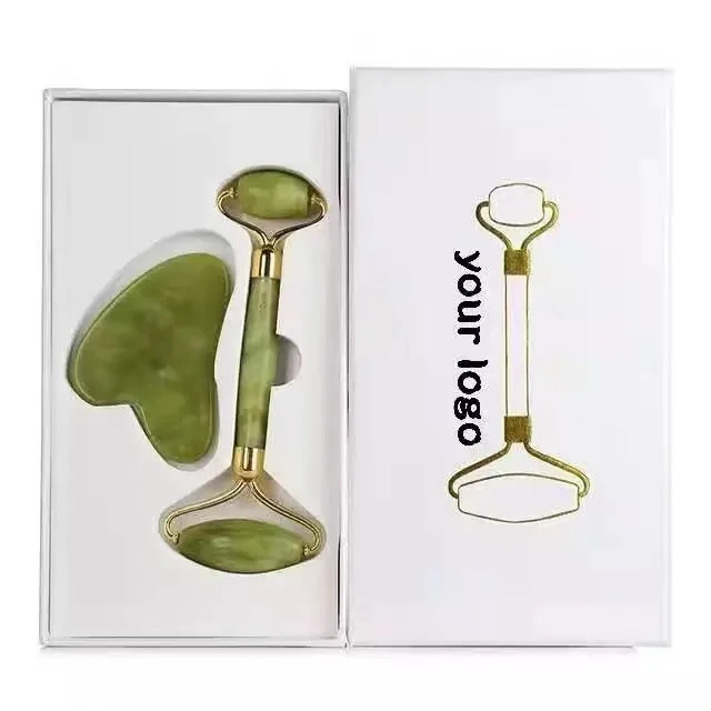 

wholesale facial germanium Stone guashaa set crystal massage face green pink quartz jade roller and gua sha