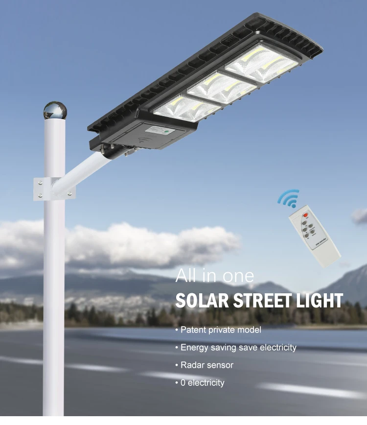 Outdoor Ip66 Waterproof Integrated Plastic  COB 30w 60w 90w 120w All In One LED Solar Street Lamp