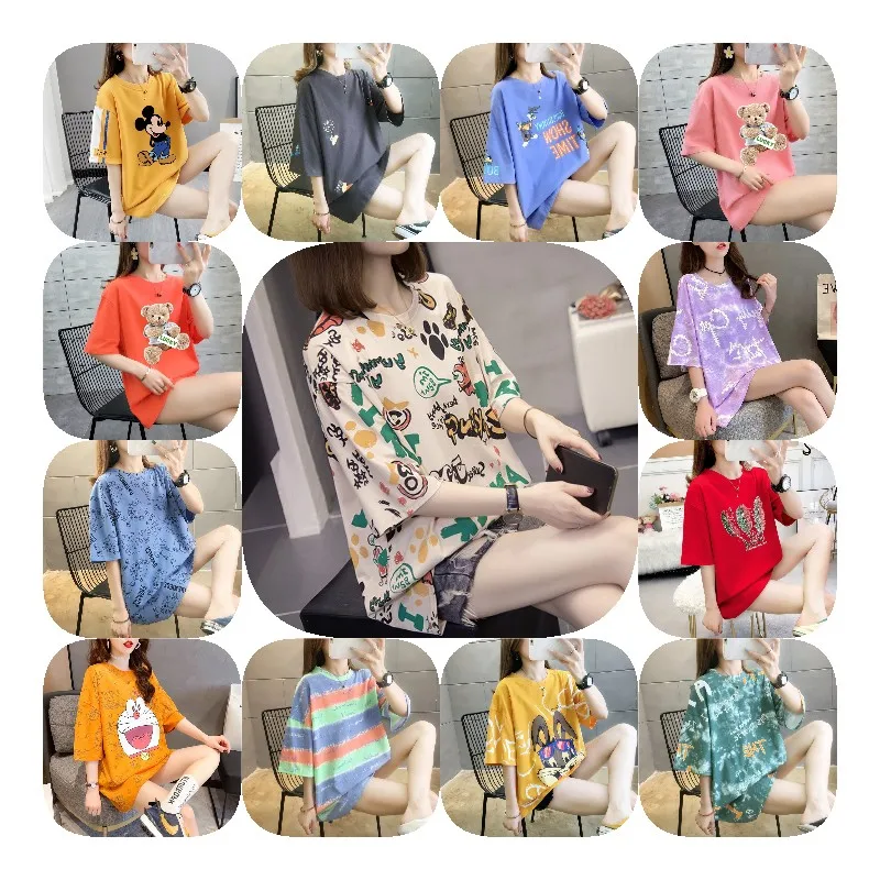 

2021 Summer New Women's T-shirt Long Trend Loose Round Collar Printed Short Sleeve T-shirt Women