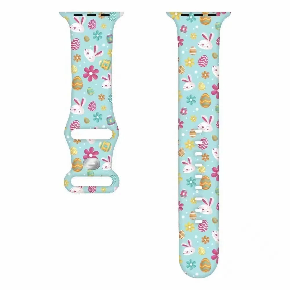 

Easter Printed Silicone Watch Strap Bands For Apple Watch Band Silicone Customized New Design Watch Band For Iwatch Series 7 SE, Multi color