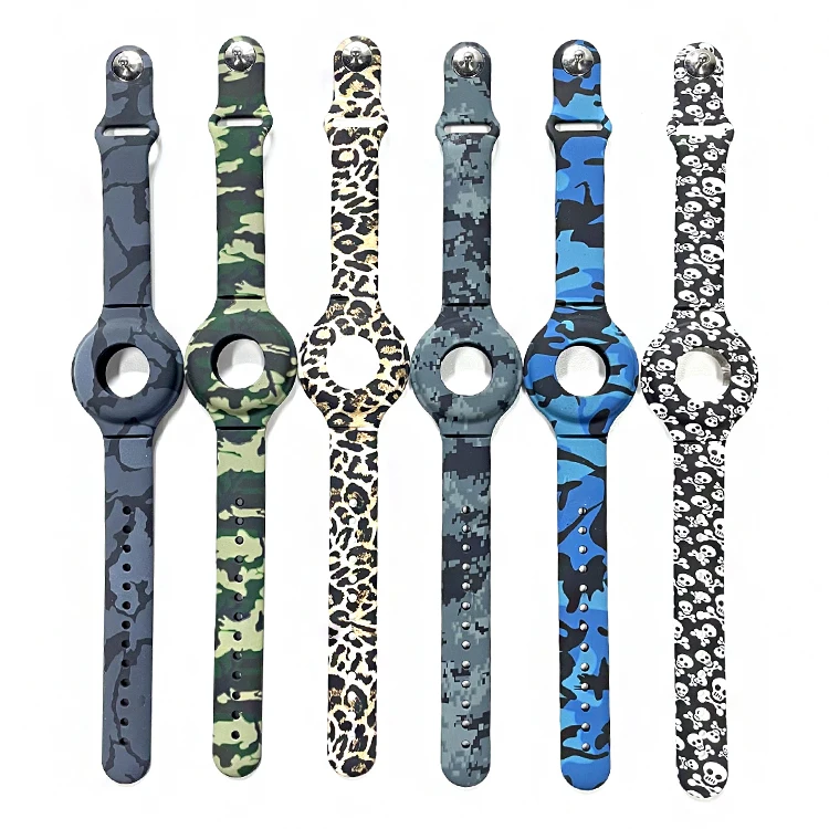 

Lianmi Fashion Camo Leopard Charm Bracelet Starry Sky Tie Dye Skull Print Silicone Watch Band For Airtags Strap, Multi colors/as the picture shows