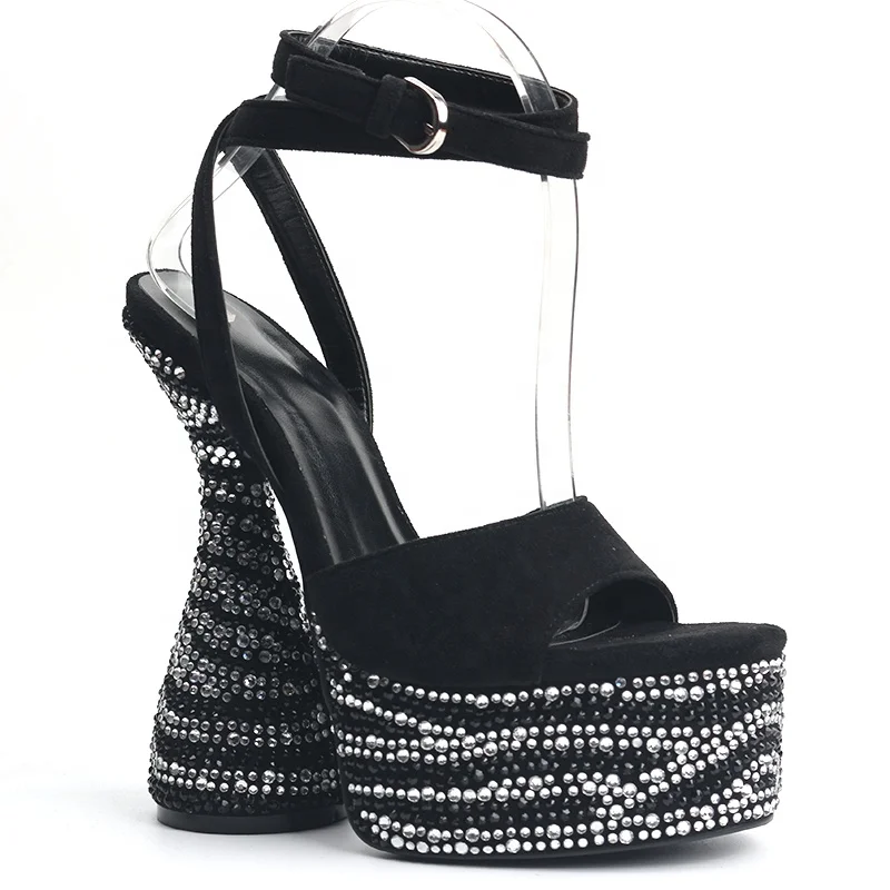 

luxury chunky high heels women peep toe platform diamond sandals statement heel leather sandals